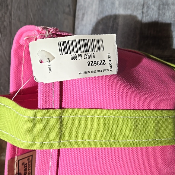 NWT L.L. Bean Boat And Tote Canvas Bag Colorblock Pink Green - Picture 6 of 10
